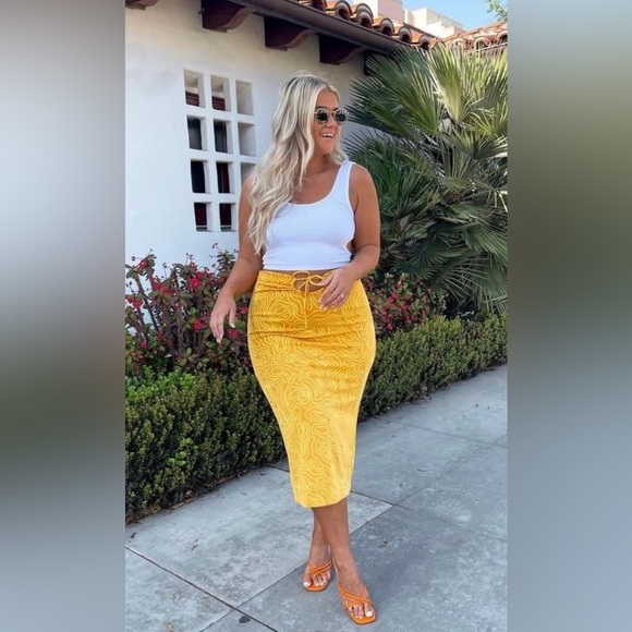 Zara Orange Abstract Printed Cutout Tie Waist Midi Skirt |M| - Picture 5 of 10